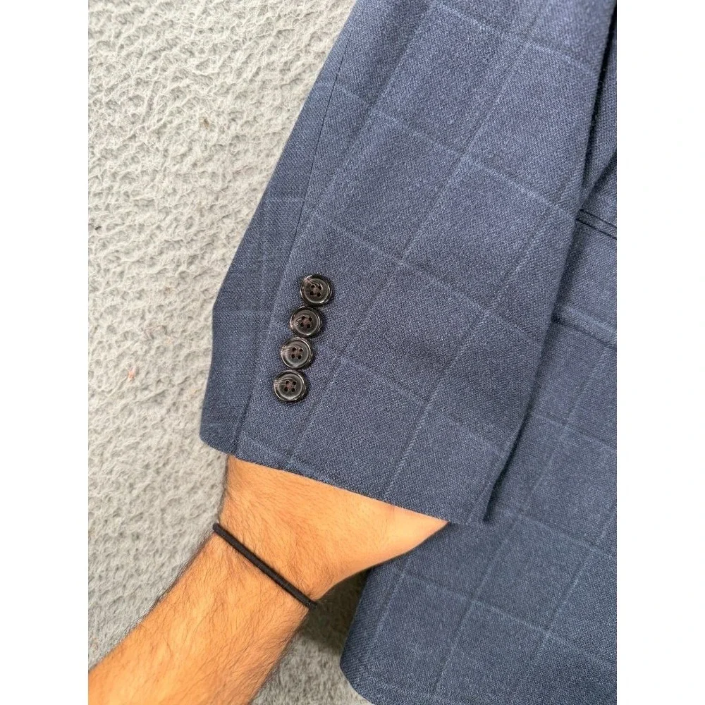 Lauren Ralph Lauren Silk Wool Blazer Mens 50L Sport Coat Blue Plaid Windowpane
